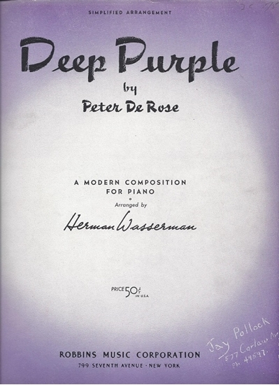 Picture of Deep Purple, Peter De Rose, arr. Herman Wasserman for piano solo