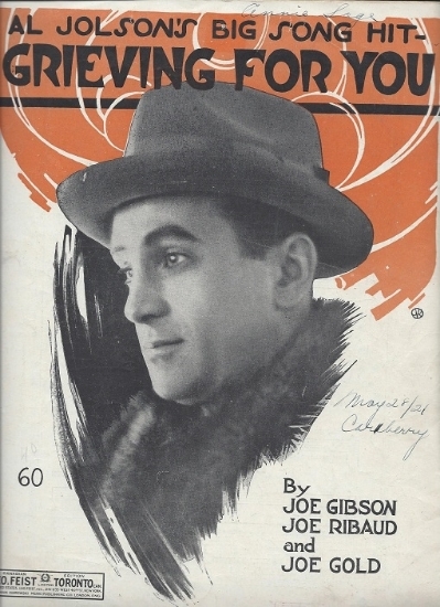Picture of Grieving For You, Joe Gibson/ Joe Ribaud/ Joe Gold, sung by Al Jolson