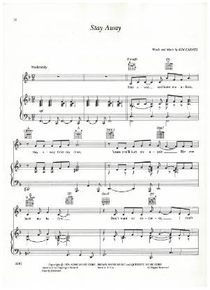 Picture of Stay Away, Kim Carnes, recorded by Barbra Streisand, pdf copy