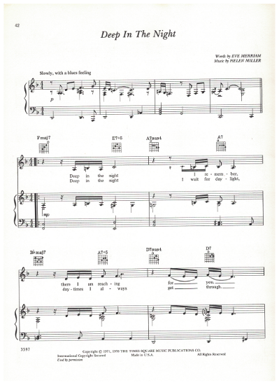Picture of Deep in the Night, Eve Merriam & Helen Miller, recorded by Barbra Streisand, pdf copy 