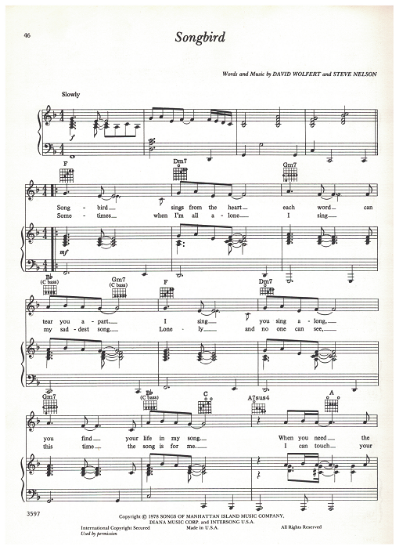 Picture of Songbird, David Wolfert & Steve Nelson, recorded by Barbra Streisand, pdf copy