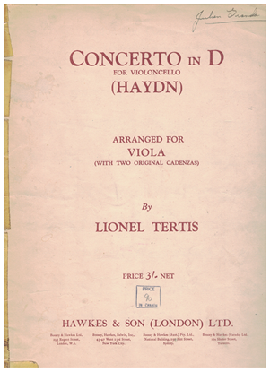 Picture of Franz Joseph Haydn Cello Concerto in D, transcribed for viola by Lionel Tertis