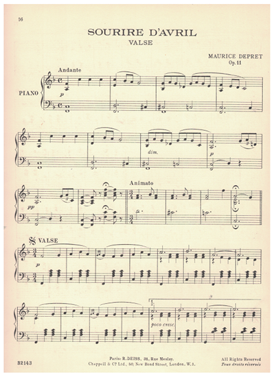 Picture of Sourire d'Avril Valse, Maurice Depret Op. 11, piano solo 