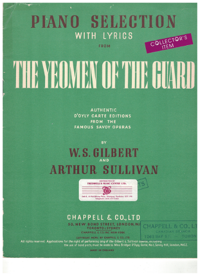 Picture of The Yeomen of the Guard, Gilbert and Sullivan, arr. Albert Marland, piano selections