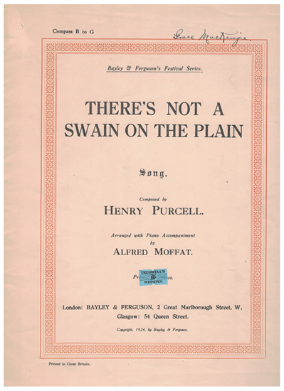 Picture of There's Not a Swain on the Plain, Henry Purcell, high voice solo