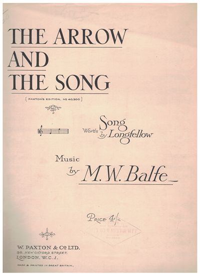 Picture of The Arrow and the Song, M. W. Balfe, medium high voice solo