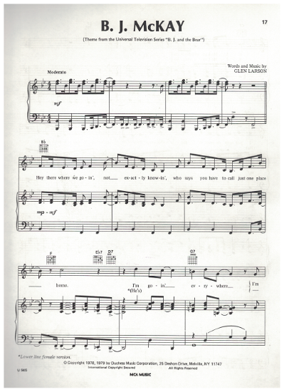 Picture of B. J. McKay, theme from movie "B. J. and the Bear", Glen A. Larson, pdf copy
