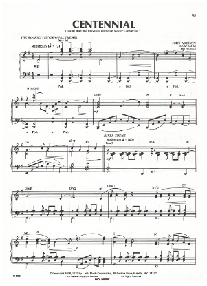 Picture of Centennial, TV movie title song, John Addison, piano solo, pdf copy