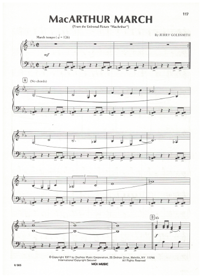 Picture of MacArthur March, movie title song, Jerry Goldsmith, piano solo, pdf copy