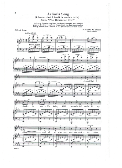 Picture of Arline's Song (I Dreamt That I Dwelt in Marble Halls), from "The Bohemian Girl", Michael W. Balfe, soprano solo