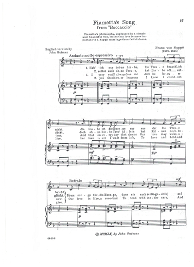 Picture of Fiametta's Song, from "Boccaccio", Franz von Suppe, soprano solo 