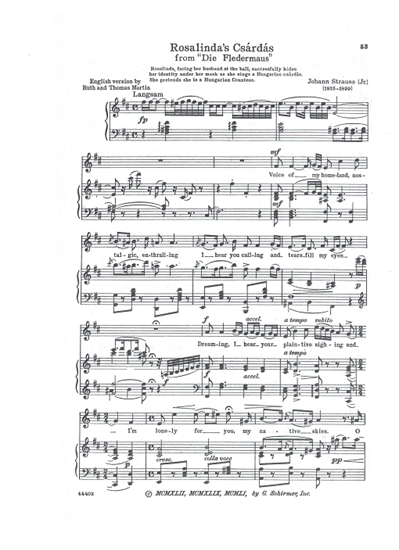 Picture of Rosalinda's Csardas, from "Die Fledermaus", Johann Strauss Jr, soprano solo 