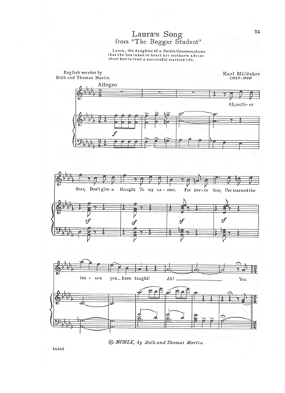 Picture of Laura's Song, from "The Beggar Student", Karl Millocker, soprano solo