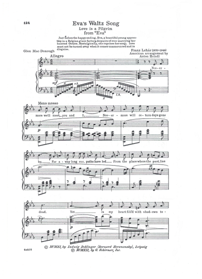 Picture of Eva's Waltz Song (Love is a Pilgrim), from "Eva", Franz Lehar, soprano solo