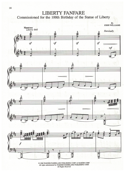Picture of Liberty Fanfare, John Williams, piano solo, pdf copy