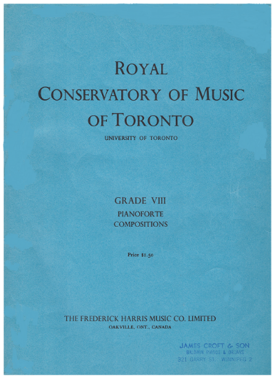 Picture of Royal Conservatory of Music, Grade  8 Piano Exam Book, 1962 Edition, University of Toronto