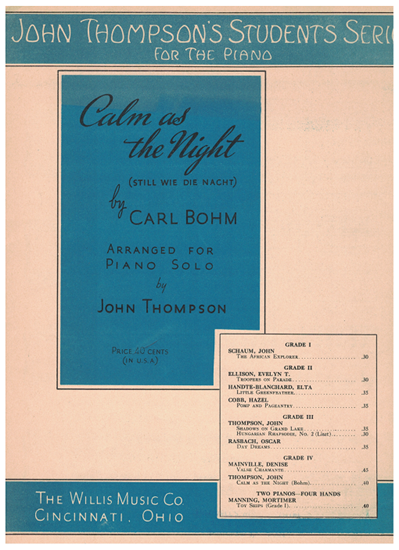Picture of Calm as the Night, Carl Bohm, transcr. for piano solo John Thompson
