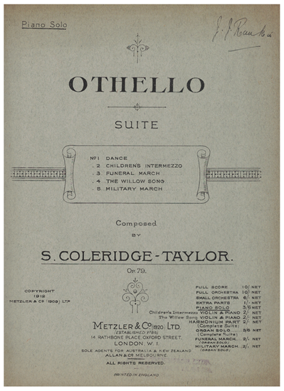 Picture of Othello Piano Suite Op. 79, Samuel Coleridge-Taylor, piano solo songbook