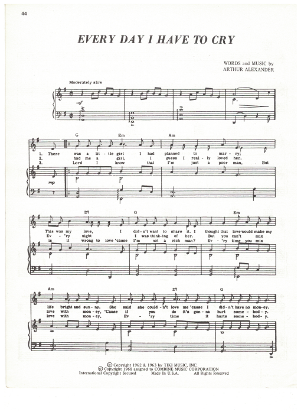 Picture of Every Day I Have to Cry, Arthur Alexander, recorded by The Bee Gees, pdf copy 