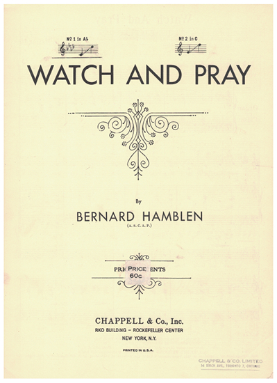 Picture of Watch and Pray, Bernard Hamblen, low voice solo
