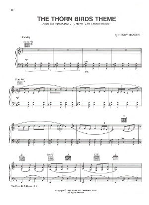 Picture of The Thorn Birds Theme, title song from TV series, Henry Mancini, pdf copy