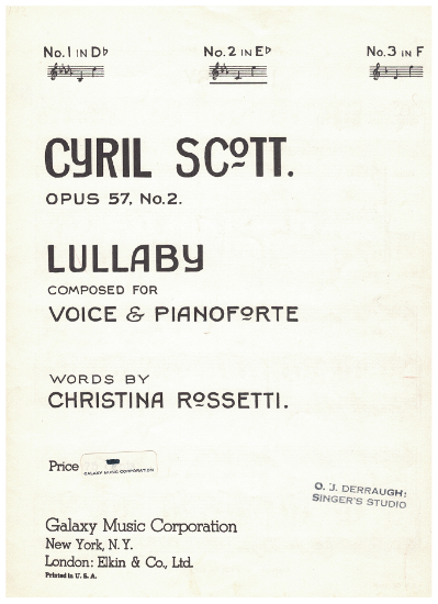 Picture of Lullaby, Christina Rossetti & Cyril Scott, medium voice