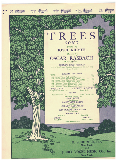 Picture of Trees, Oscar Rasbach & Joyce Kilmer, medium low vocal, key of "C"