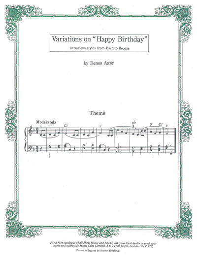 Picture of Variations on Happy Birthday from Bach to Boogie, Denes Agay, piano solo 