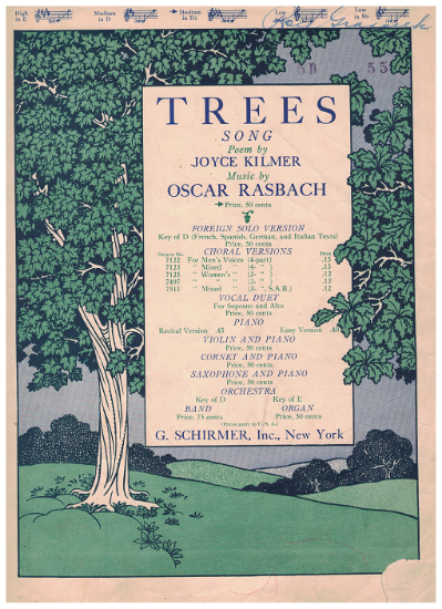 Picture of Trees, Oscar Rasbach & Joyce Kilmer, medium voice, key of "Db"