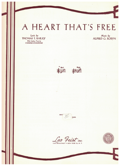 Picture of A Heart That's Free (Valse de Concert), Thomas T. Railey & Alfred G. Robyn, sung by Deanna Durbin, medium voice solo