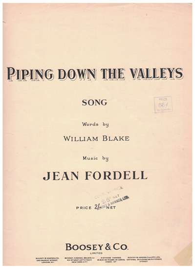 Picture of Piping Down the Valleys Wild, William Blake & Jean Fordell, high voice solo