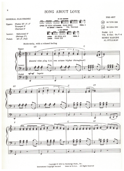 Picture of Song About Love, Henry Mancini, organ solo, pdf copy
