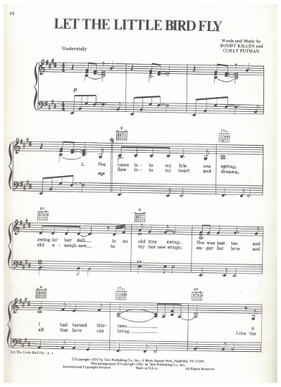Picture of Let the Little Bird Fly, Curly Putman & Buddy Killen, recorded by T. G. Sheppard, pdf copy