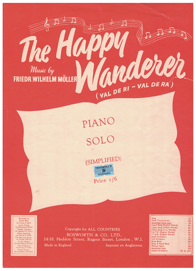 Picture of The Happy Wanderer, F. W. Moller, simplified piano solo
