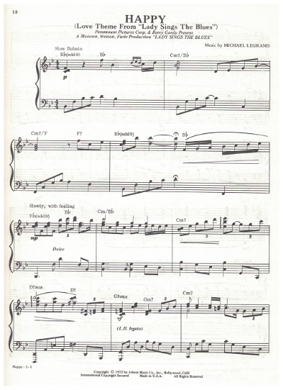 Picture of Happy, Love Theme from "Lady Sings the Blues", Michel Legrand, piano solo, pdf copy