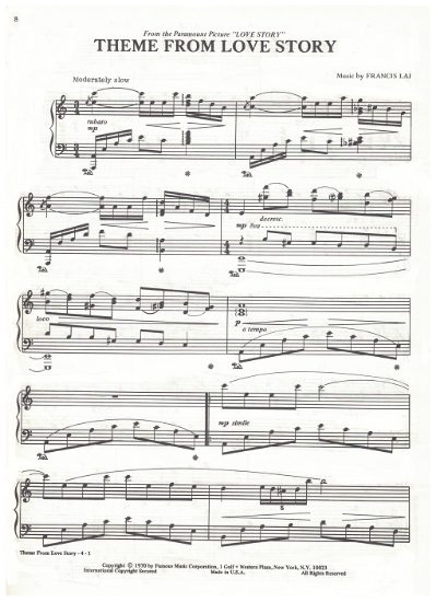 Picture of Theme from Love Story, Francis Lai, piano solo, pdf copy