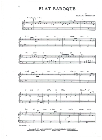 Picture of Flat Baroque, Richard Carpenter, recorded by The Carpenters, piano solo, pdf copy