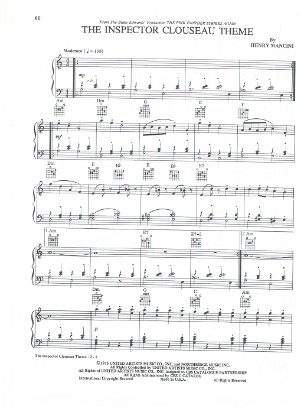 Picture of The Inspector Clouseau Theme, from "The Pink Panther Strikes Again, Henry Mancini, piano solo, pdf copy