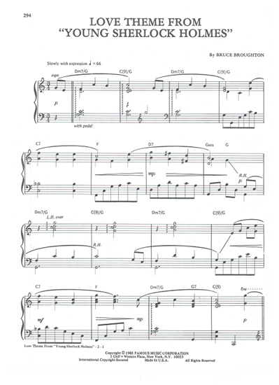 Picture of Love Theme from "Young Sherlock Holmes", Bruce Broughton, piano solo 