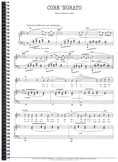 Picture of Core 'Ngrato, Salvatore Cardillo, as sung by Andrea Bocelli, pdf copy 