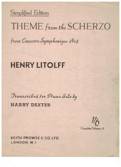 Picture of Theme from the Scherzo from "Concerto Symphonique No. 4", Henry Litolff, arr. Harry Dexter for easy piano solo