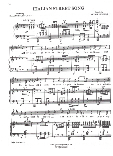 Picture of Italian Street Song, from "Naughty Marietta", Victor Herbert, pdf copy