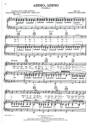 Picture of Addio Addio (Goodbye), Franco Migliacci & Domenico Modungo, sung by Domenico Modingo, pdf copy 