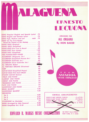 Picture of Malaguena, Ernesto Lecuona, arr. Don Baker for organ solo