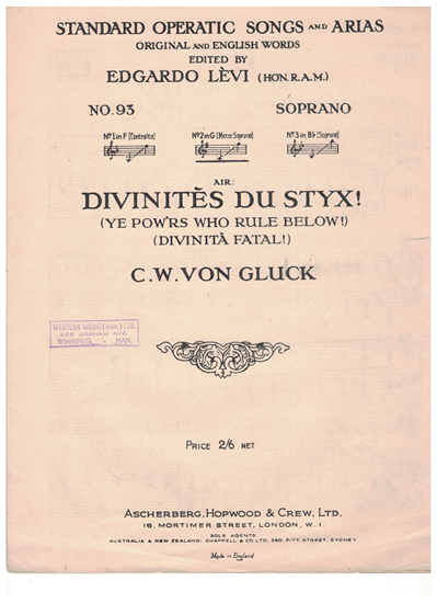 Picture of Divinites du Styx, from "Alceste", C.W. von Gluck, mezzo soprano solo