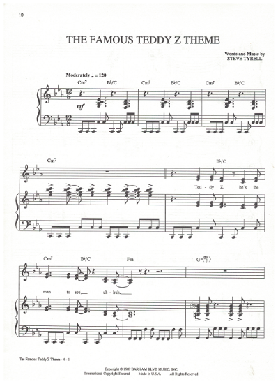 Picture of The Famous Teddy Z Theme, Steve Tyrell, pdf copy
