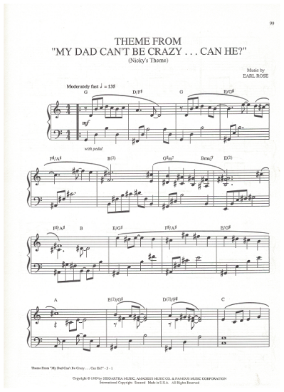 Picture of Theme from "My Dad Can't Be Crazy Can He?" (Nicky's Theme), Earl Rose, piano solo, pdf copy