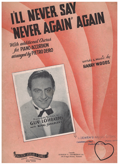 Picture of I'll Never Say Never Again Again, Harry Woods, recorded by Guy Lombardo