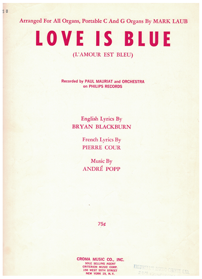 Picture of Love is Blue (L'amour est bleu), Andre Popp, arr. Mark Laub for organ solo