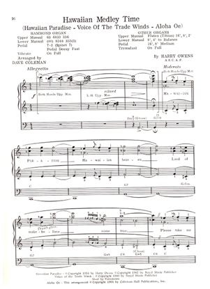 Picture of Hawaiian Paradise, from "Hawaiian Medley Time", Harry Owens, arr. Dave Coleman for organ/vocal solo
